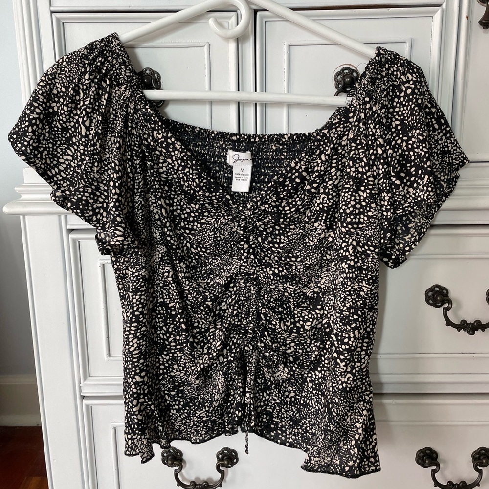 Japna Black and White Asymmetrical Dotted Blouse Size M